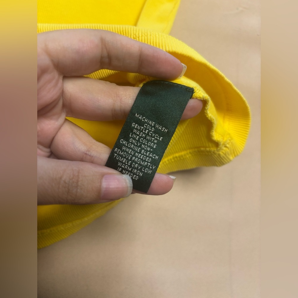 Lauren Ralph Lauren Women's Shirt Sz XL Yellow Lace-Up V-Neck Ribbed Cotton FLAW - Picture 4 of 16